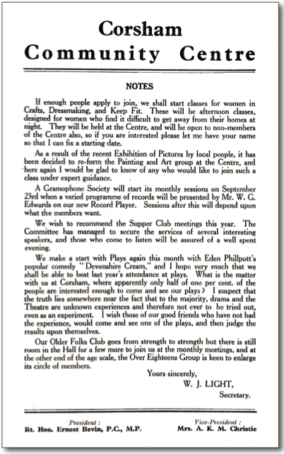 1949 leaflet about Corsham Community Centre