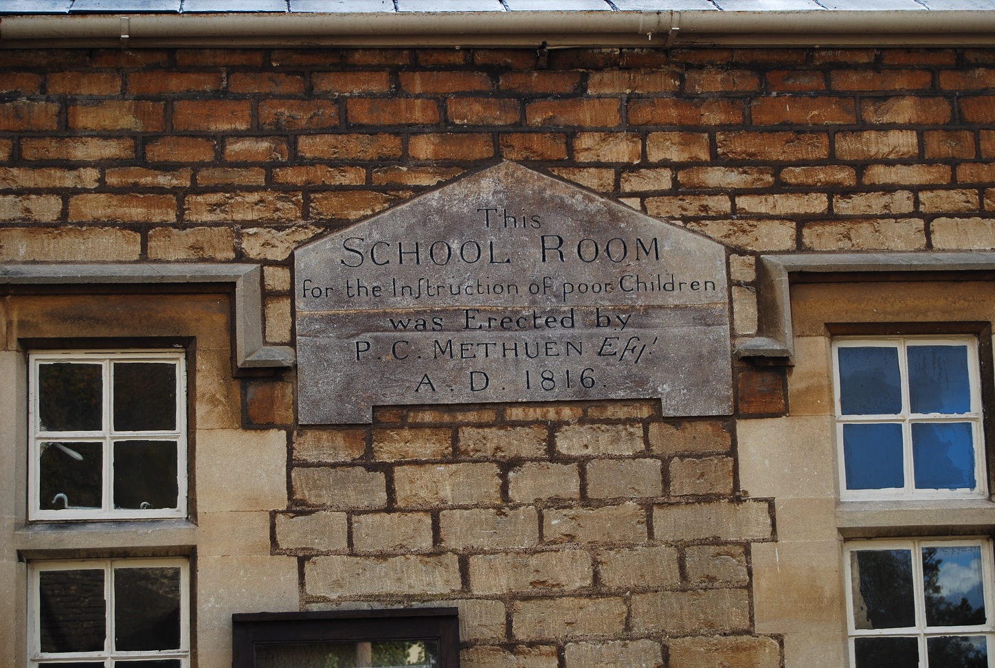 The school room for the instruction of poor children was erected by P.C. Methuen, A.D. 1816